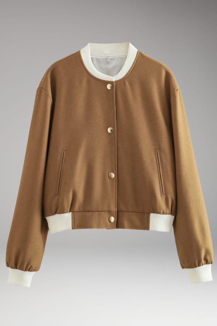 Women's Bomber Jacket Elastic Waistband Contrast Details - Vonnera
