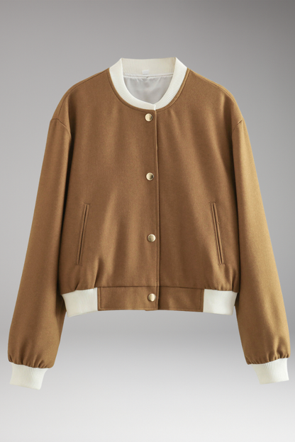 Women's Bomber Jacket Elastic Waistband Contrast Details - Vonnera