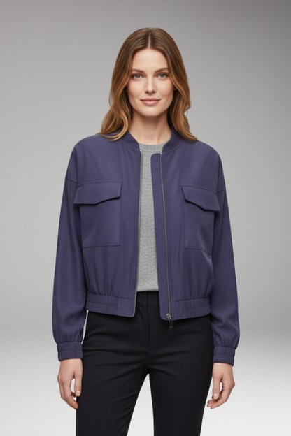 Women's Bomber Jacket Elastic Waist Cotton Black