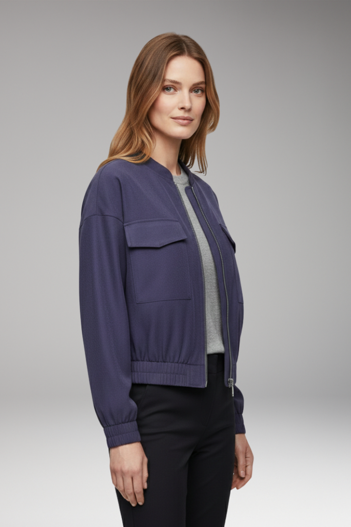 Women's Bomber Jacket Elastic Waist Cotton Black