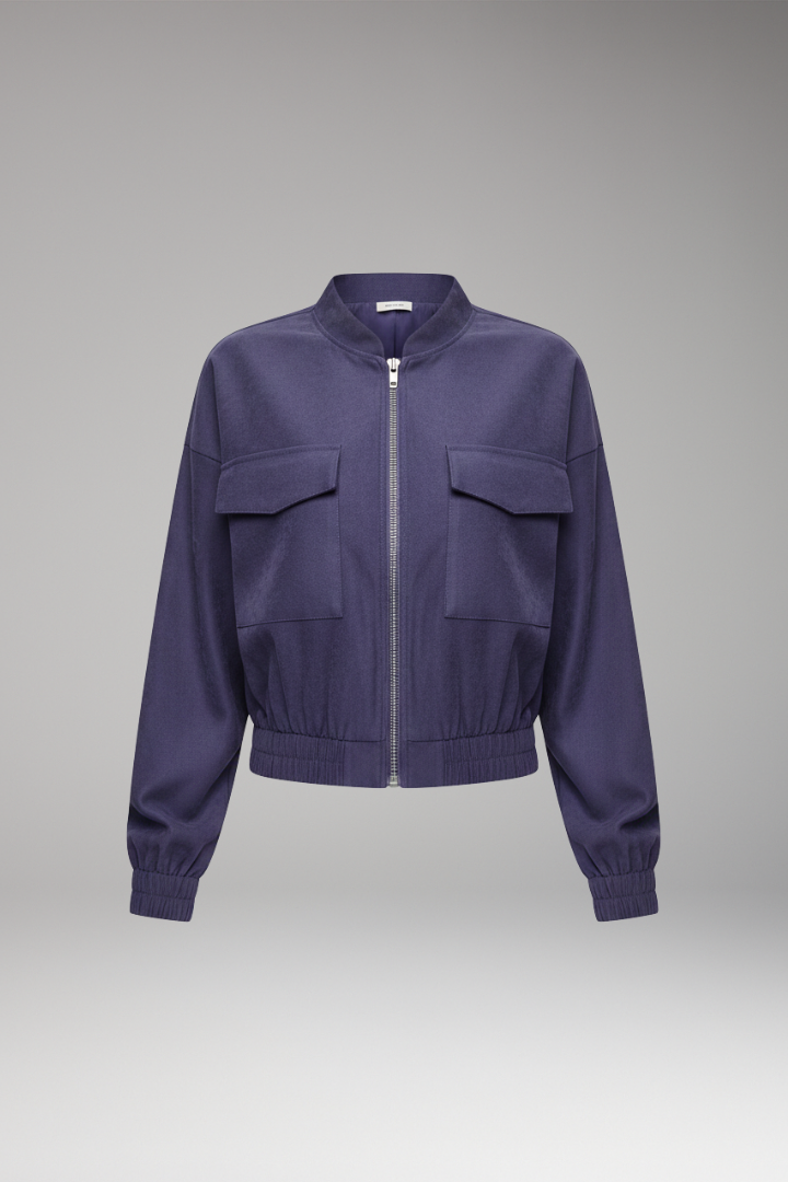 Women's Bomber Jacket Elastic Waist Cotton Black - Vonnera