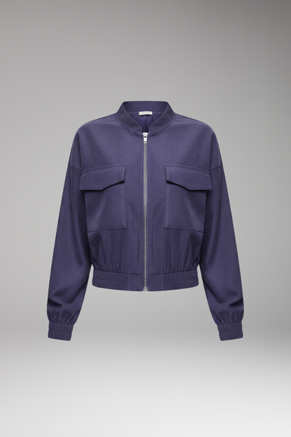 Women's Bomber Jacket Elastic Waist Cotton Black - Vonnera