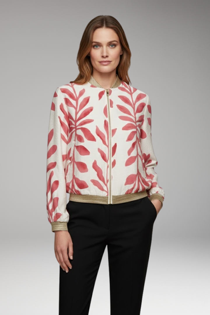 Women's Floral Bomber Jacket Seam-Stitched Pockets
