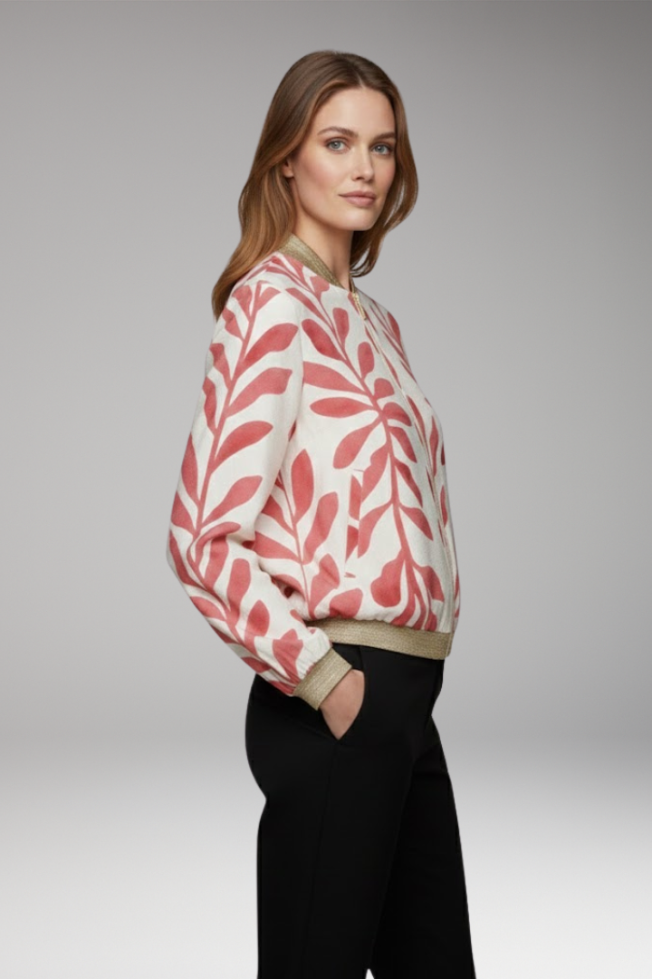 Women's Floral Bomber Jacket Seam-Stitched Pockets