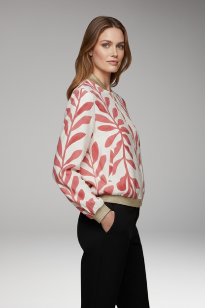 Women's Floral Bomber Jacket Seam-Stitched Pockets
