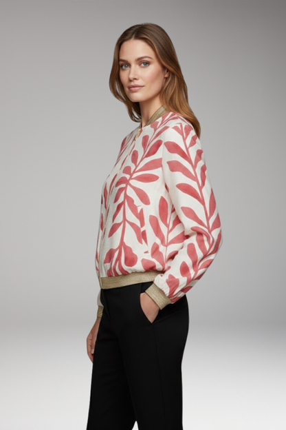Women's Floral Bomber Jacket Seam-Stitched Pockets