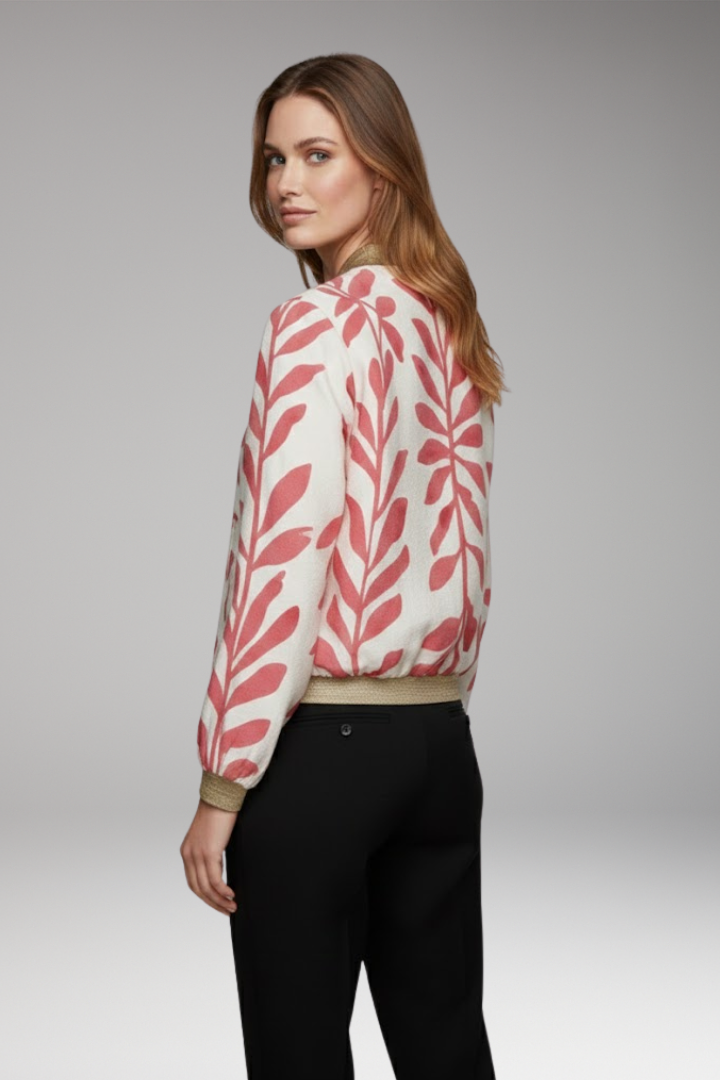 Women's Floral Bomber Jacket Seam-Stitched Pockets