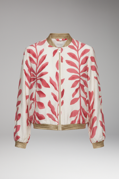 Women's Floral Bomber Jacket Seam-Stitched Pockets - Vonnera
