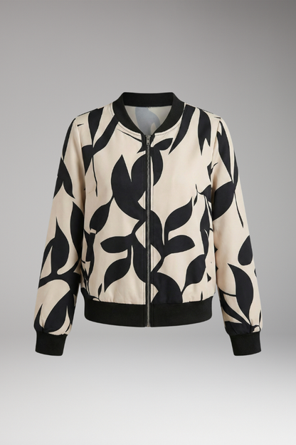 Women's Floral Bomber Jacket Elastic Cuffs - Vonnera