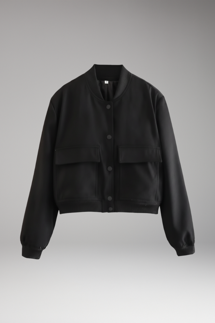 Women's Bomber Jacket Ribbed Hem Front Zip - Vonnera