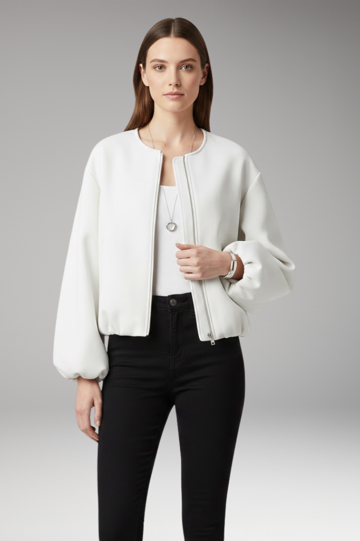 Women's Bomber Jacket Zipper Front Ribbed Cuffs