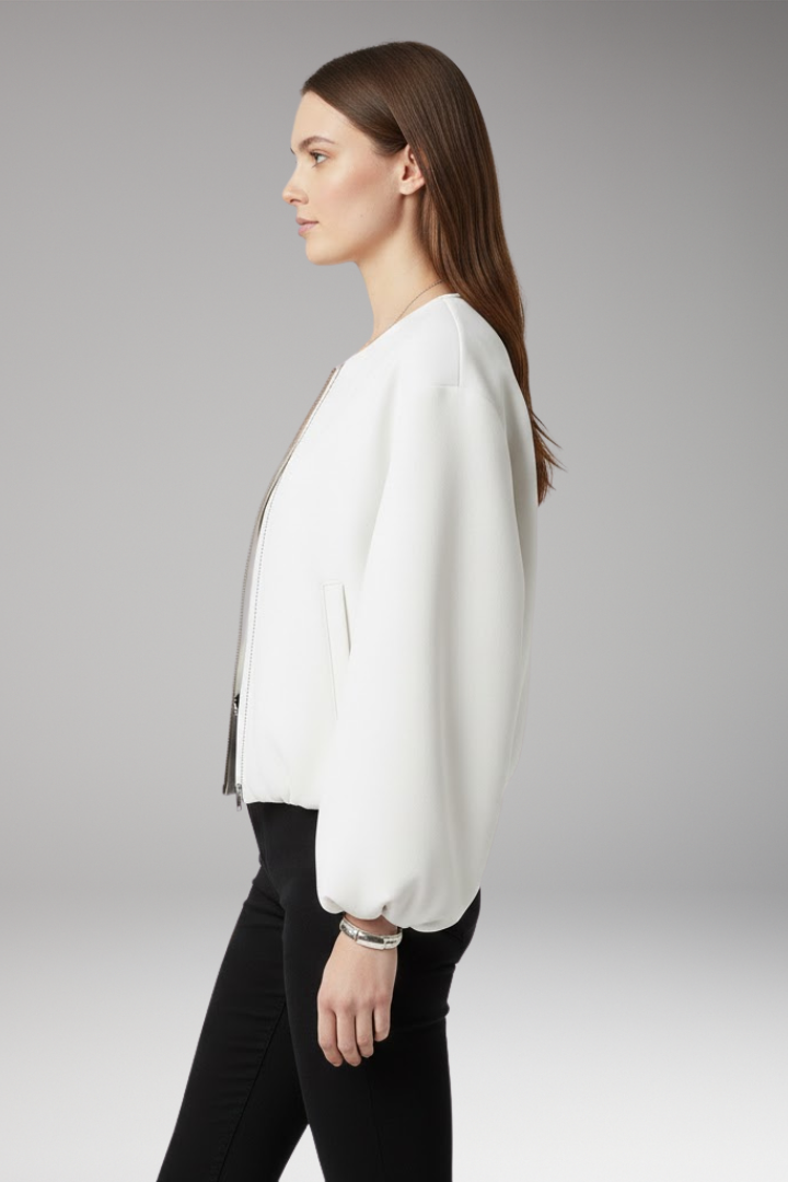 Women's Bomber Jacket Zipper Front Ribbed Cuffs