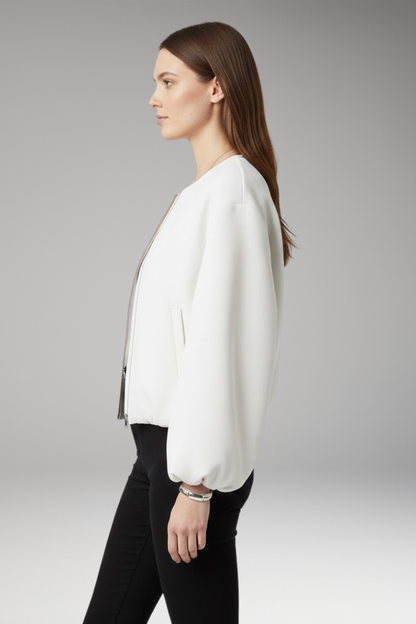 Women's Bomber Jacket Zipper Front Ribbed Cuffs