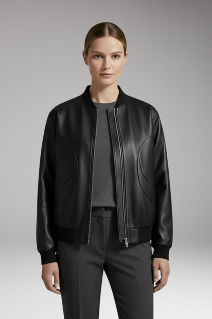Women's Bomber Jacket Full Zip Elastic Cuffs