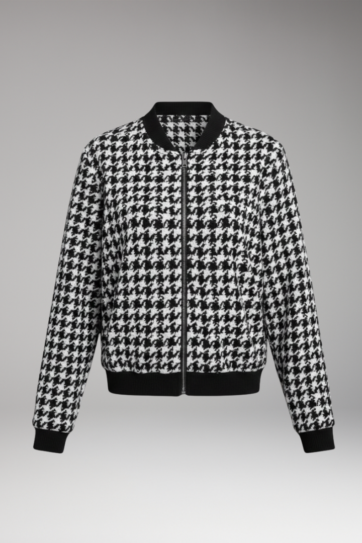 Women's Houndstooth Bomber Jacket Elastic Cuffs - Vonnera