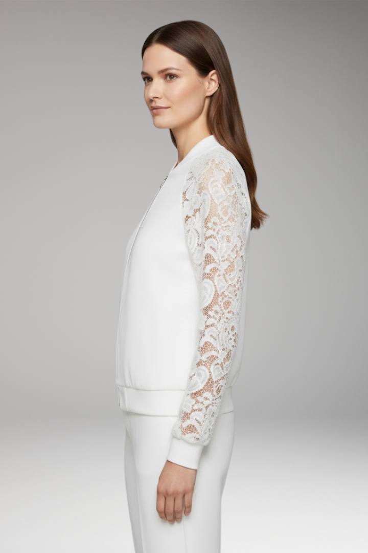 Women's Lace Sleeve Bomber Jacket Full Zipper