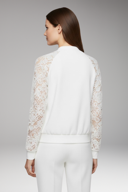 Women's Lace Sleeve Bomber Jacket Full Zipper