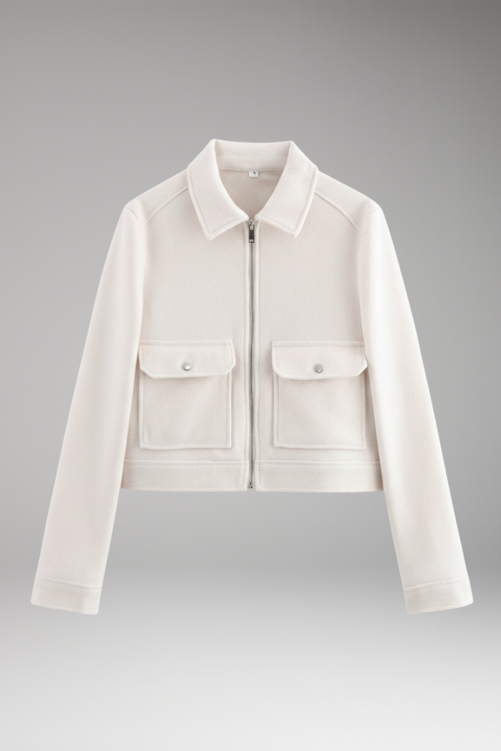 Women's Bomber Jacket Zipper Closure Patch Pockets - Vonnera