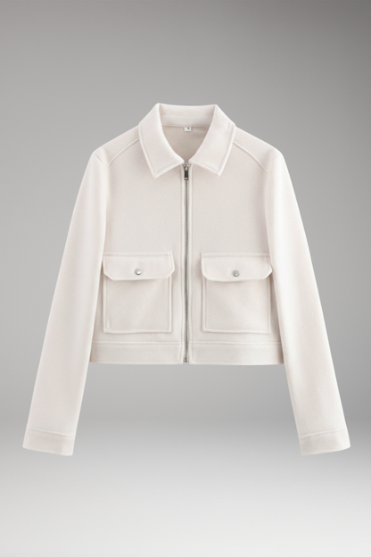 Women's Bomber Jacket Zipper Closure Patch Pockets - Vonnera