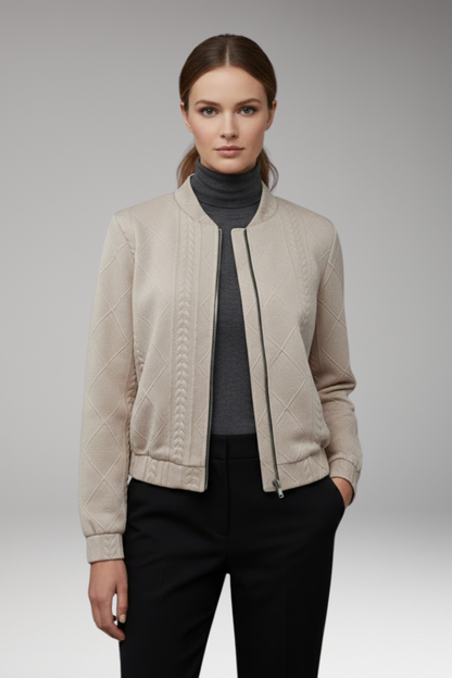 Women's Bomber Jacket Ribbed Cuffs Zip Front
