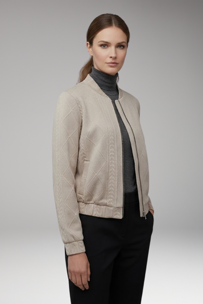 Women's Bomber Jacket Ribbed Cuffs Zip Front