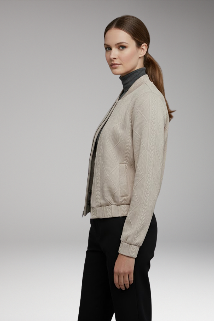Women's Bomber Jacket Ribbed Cuffs Zip Front