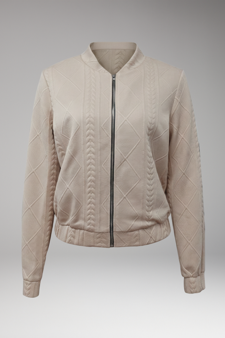 Women's Bomber Jacket Ribbed Cuffs Zip Front - Vonnera