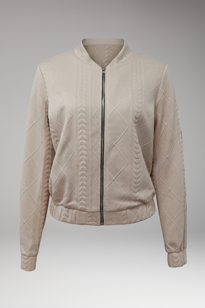 Women's Bomber Jacket Ribbed Cuffs Zip Front - Vonnera
