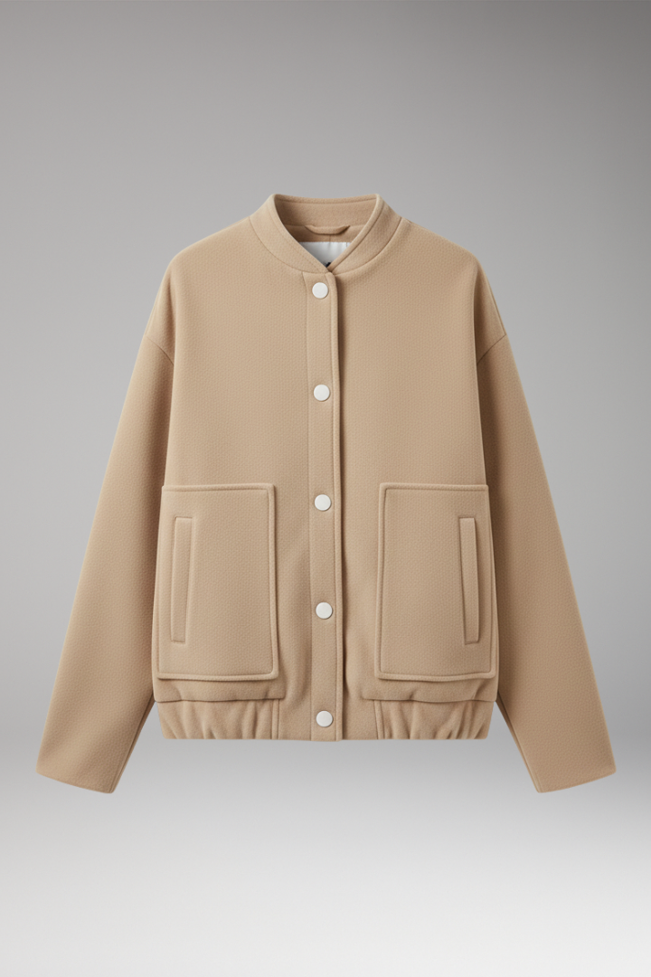 Women's Bomber Jacket Ribbed Hem Front Pockets - Vonnera