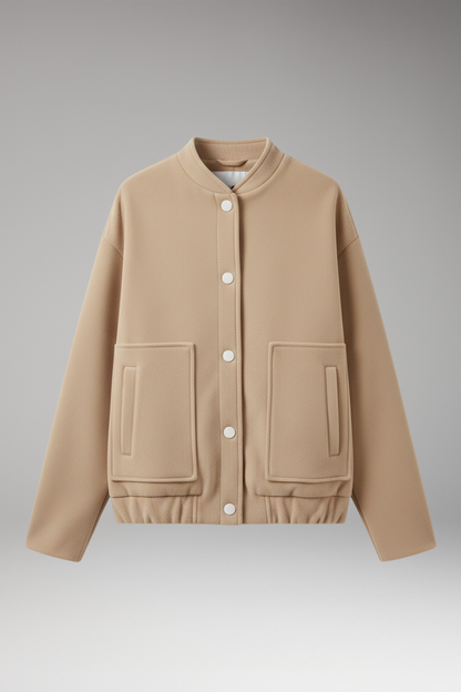 Women's Bomber Jacket Ribbed Hem Front Pockets - Vonnera