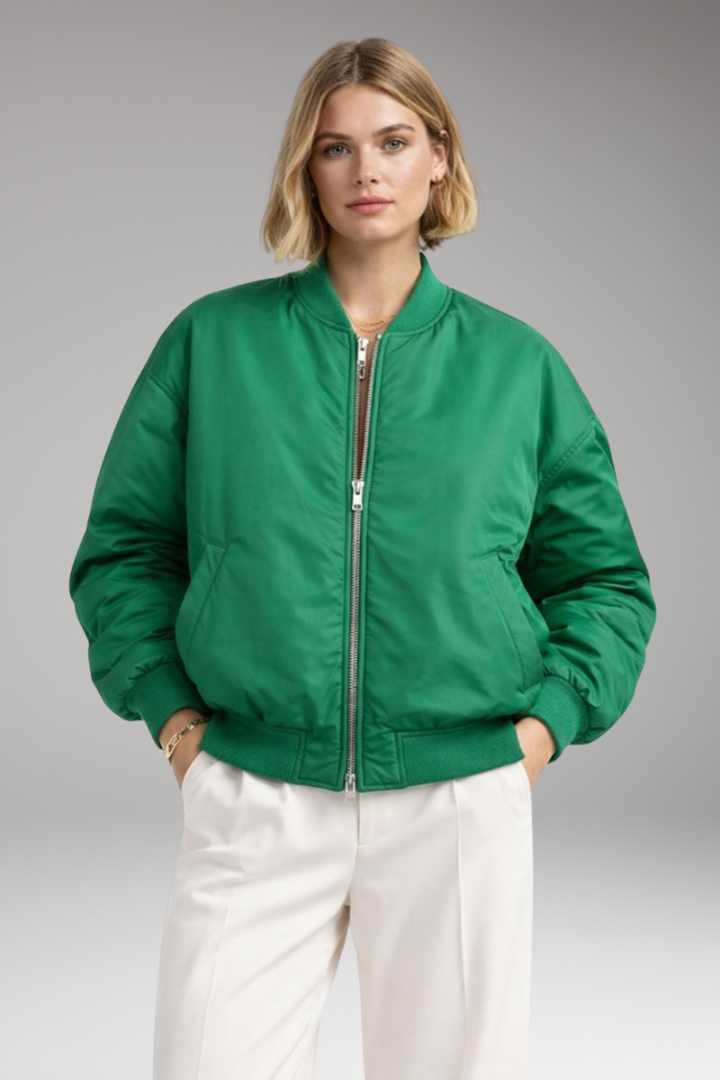 Women's Bomber Jacket Ribbed Zipper Black