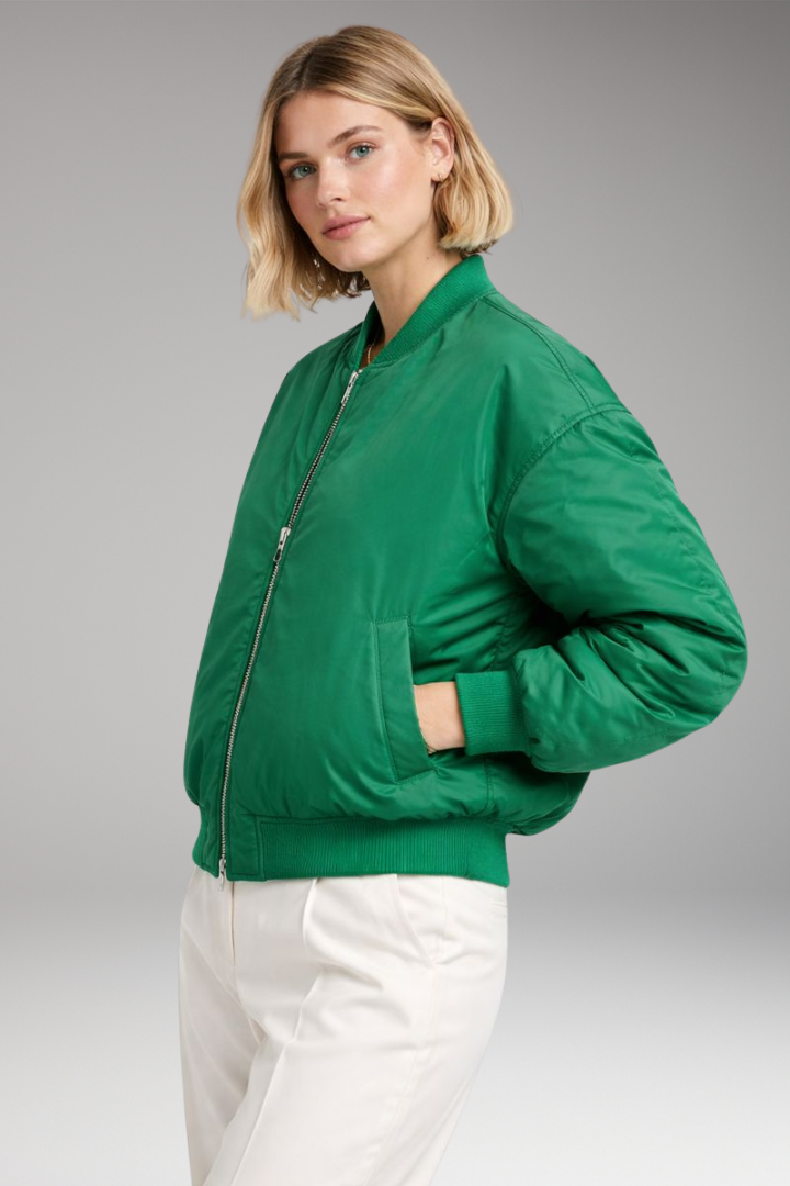 Women's Bomber Jacket Ribbed Zipper Black