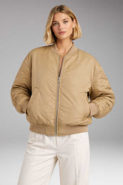 Women's Bomber Jacket Ribbed Zipper Black