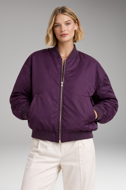 Women's Bomber Jacket Ribbed Zipper Black