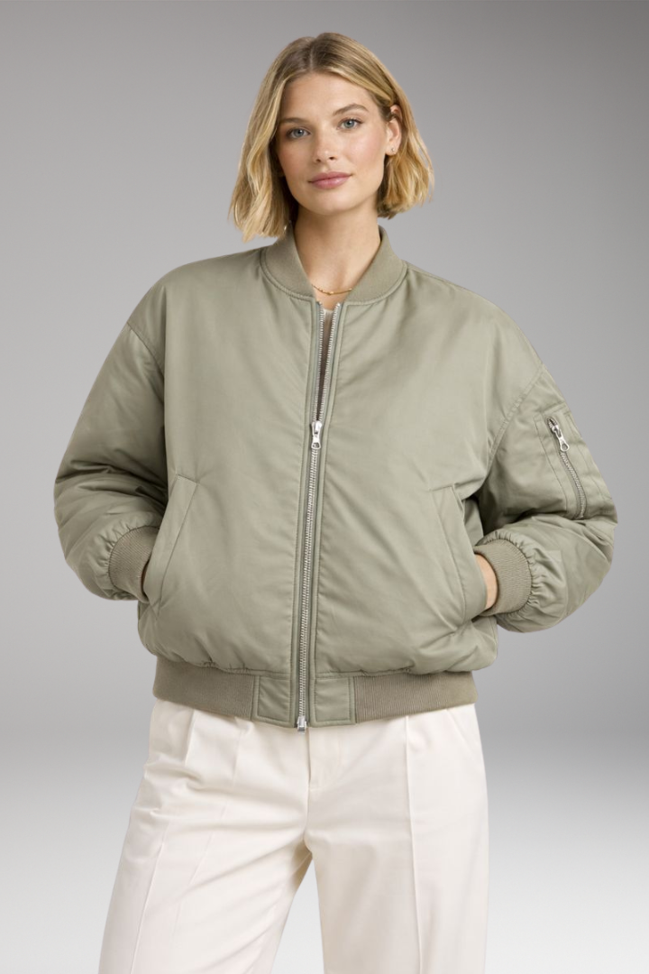 Women's Bomber Jacket Ribbed Zipper Black