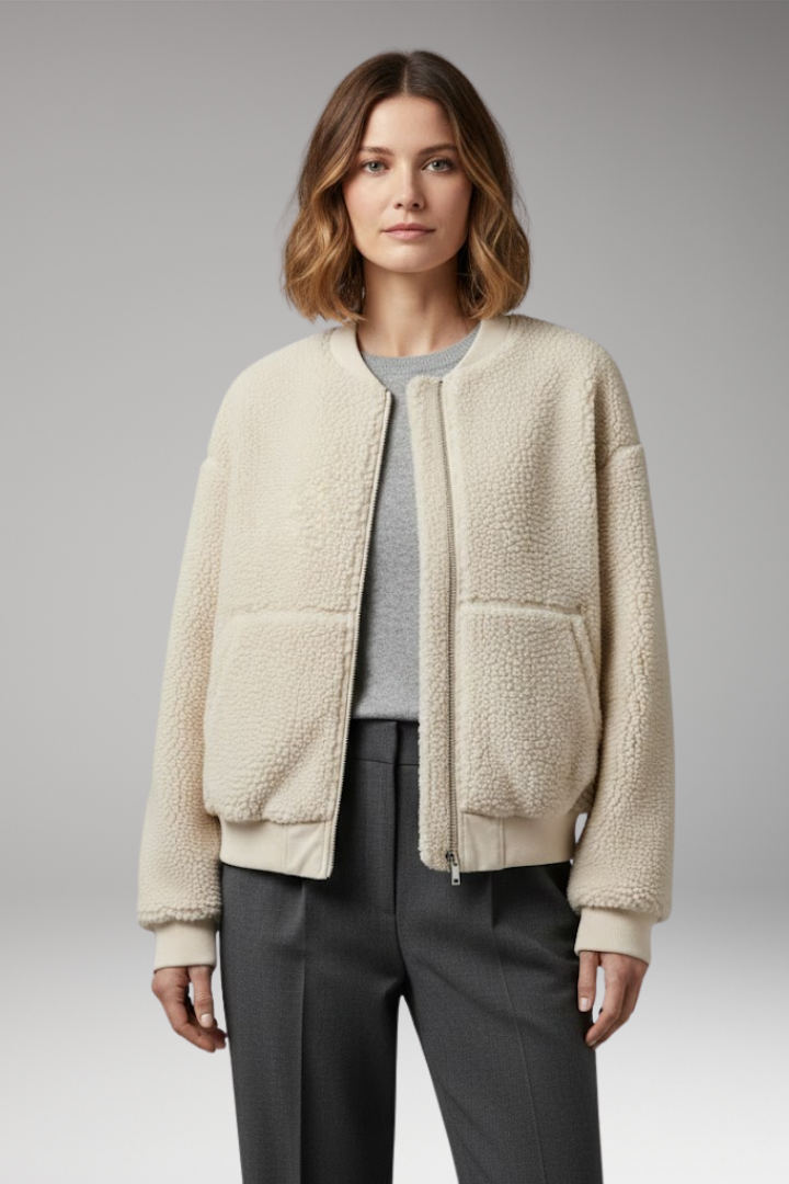 Women's Bomber Jacket Round Neckline Zip Front