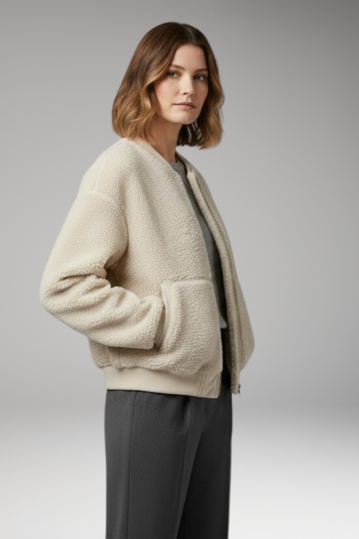 Women's Bomber Jacket Round Neckline Zip Front