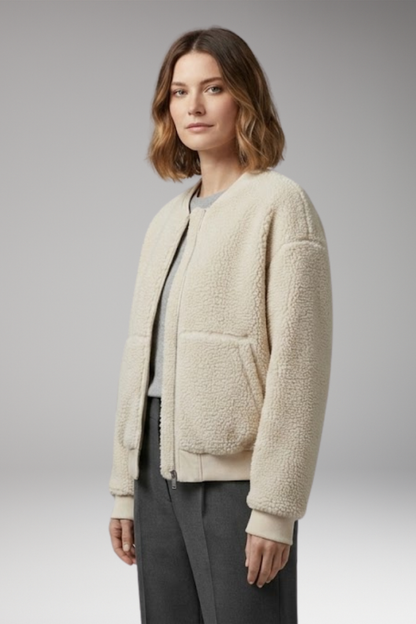 Women's Bomber Jacket Round Neckline Zip Front
