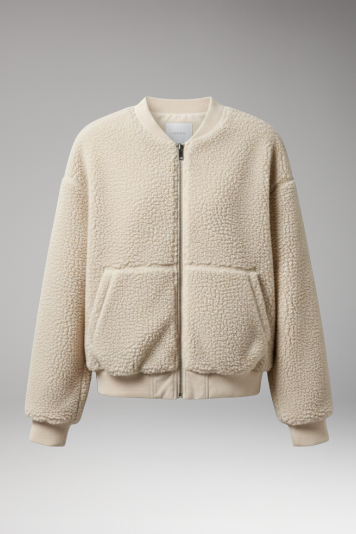Women's Bomber Jacket Round Neckline Zip Front - Vonnera
