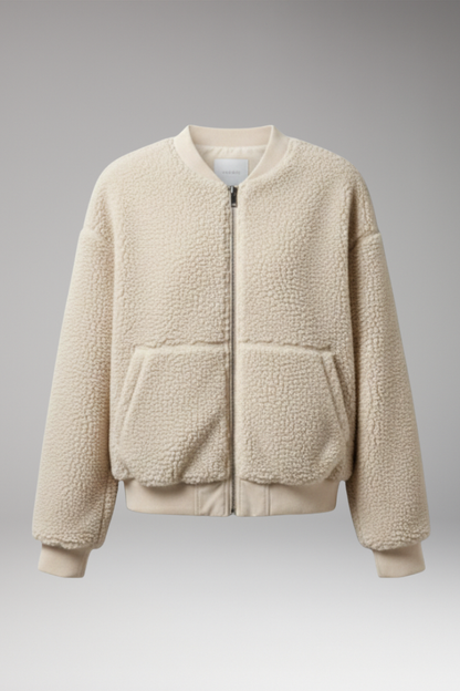 Women's Bomber Jacket Round Neckline Zip Front - Vonnera