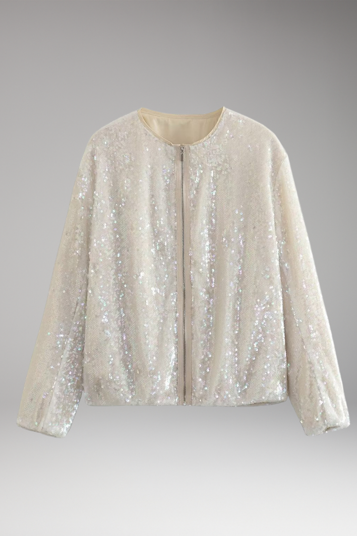 Women's Sequined Bomber Jacket Zipper Front - Vonnera