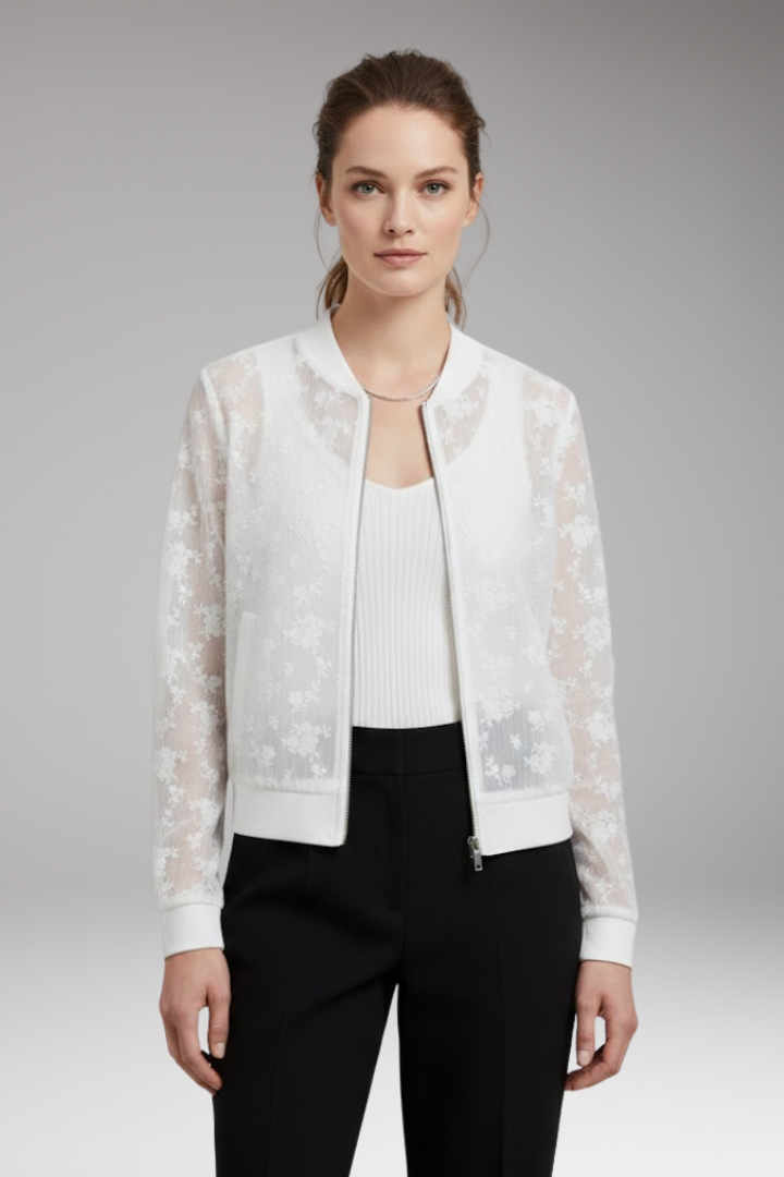 Women's Floral Embroidery Bomber Jacket Transparent