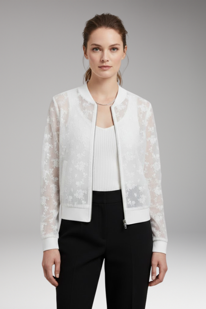 Women's Floral Embroidery Bomber Jacket Transparent