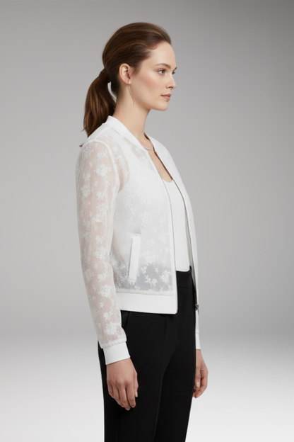 Women's Floral Embroidery Bomber Jacket Transparent