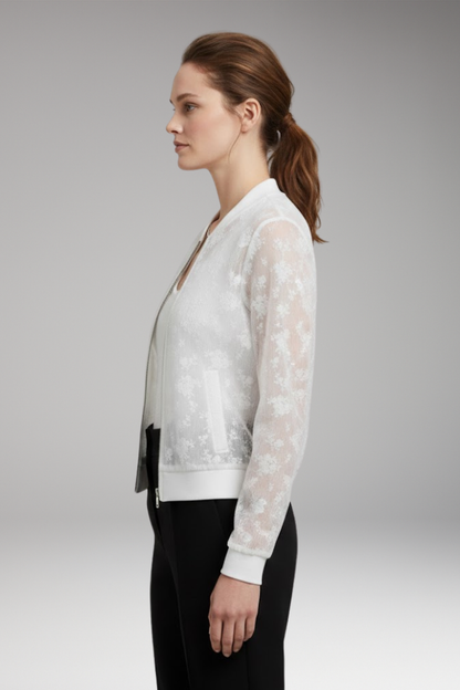 Women's Floral Embroidery Bomber Jacket Transparent