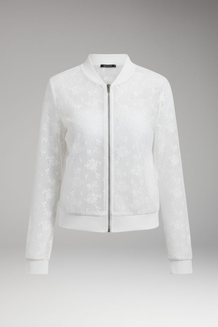 Women's Floral Embroidery Bomber Jacket Transparent - Vonnera