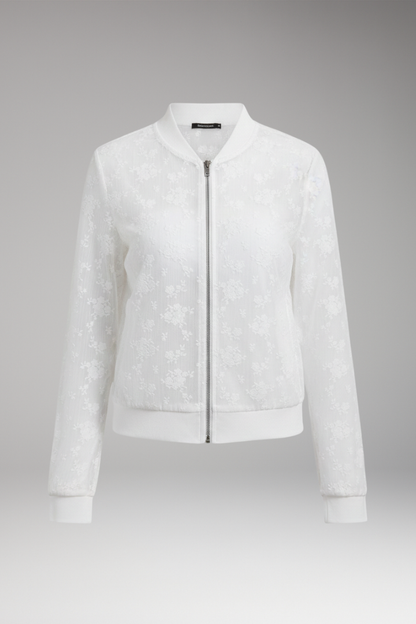 Women's Floral Embroidery Bomber Jacket Transparent - Vonnera