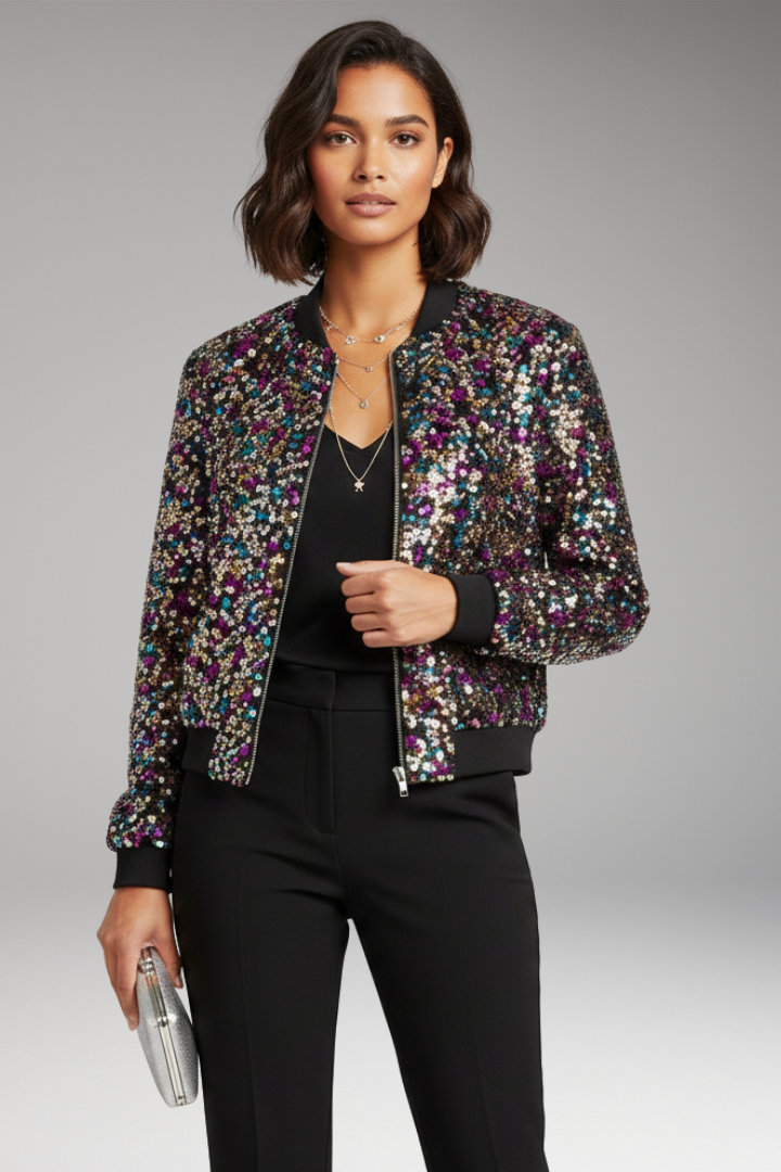 Women's Bomber Jacket Polka Dot V-Neck