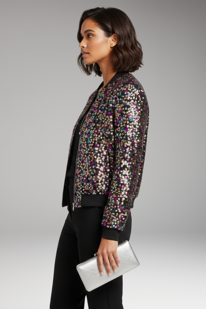 Women's Bomber Jacket Polka Dot V-Neck