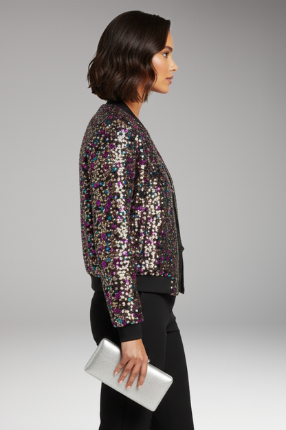 Women's Bomber Jacket Polka Dot V-Neck